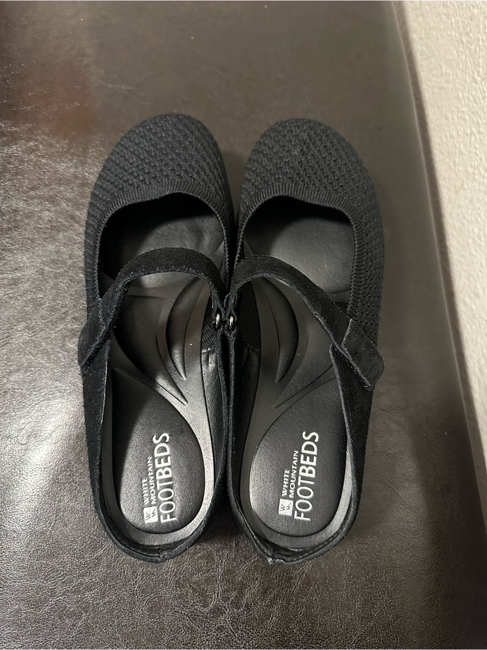 White Mountain Black Knit Mary Jane Flats with Strap. Fits 8.5